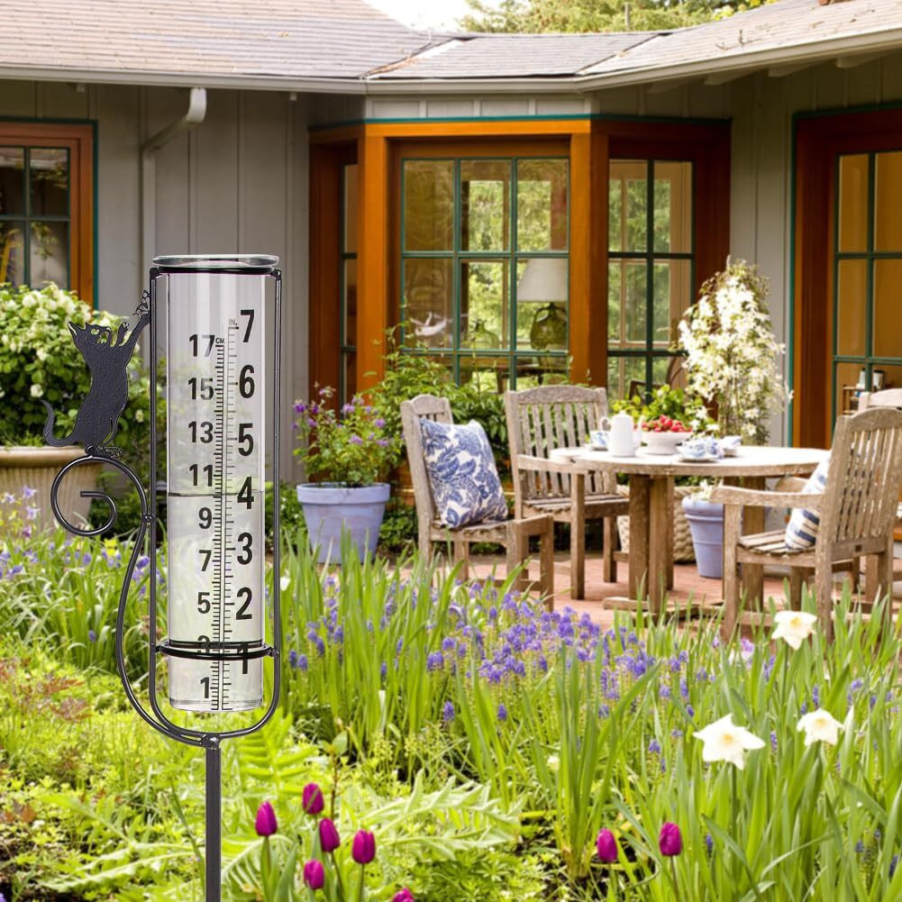 Venniy Rain Gauge  Cat Rain Gauge Outdoor Rain Measure Gauge With Metal Stake For Garden Patio Lawn Decor  Large Number Easy To Read