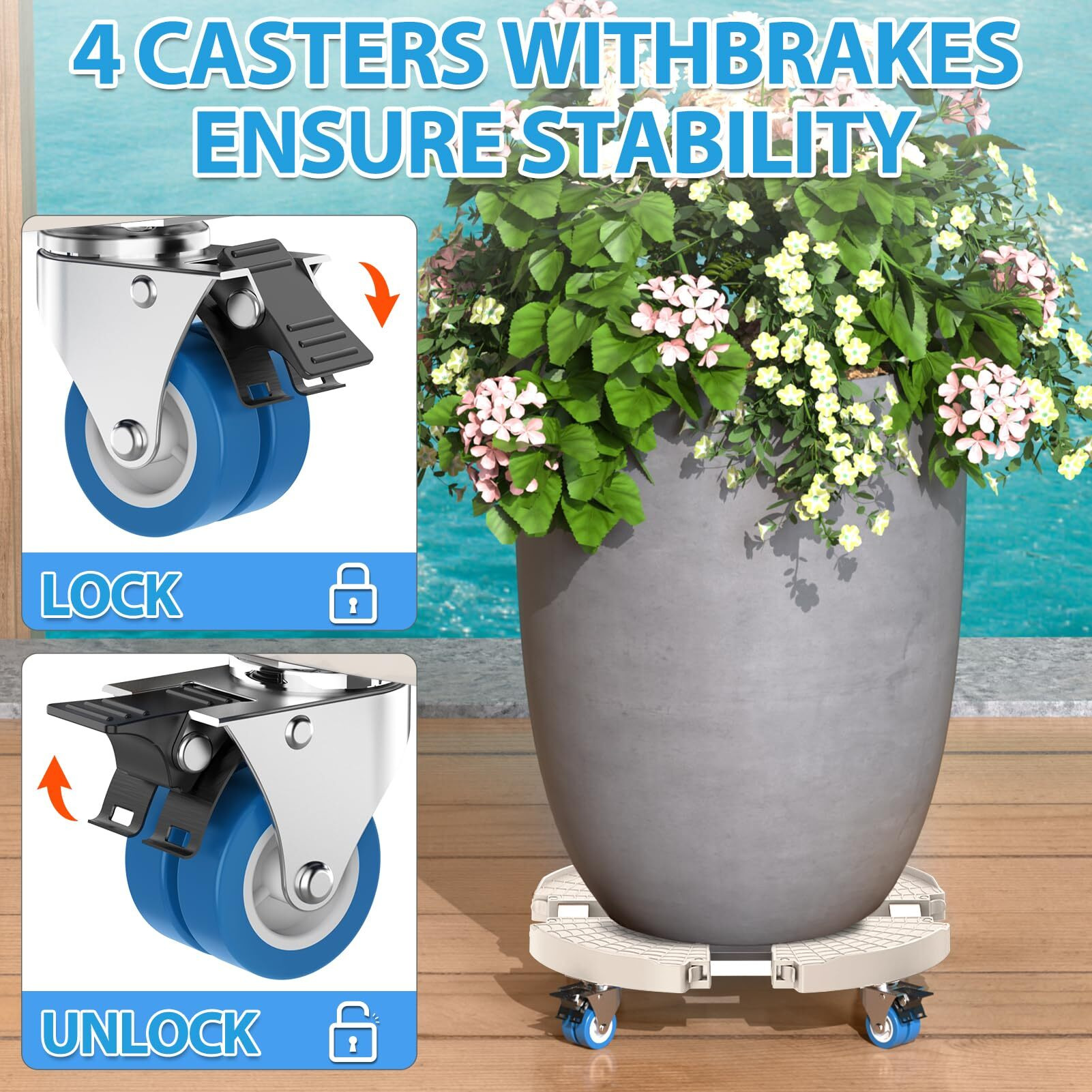 Vancastle Plant Caddy Plant Stand With Wheels  Heavy Duty Plant Roller Base 15-22 Inch Adjustable Palnt Wheel Base 440 Lbs  Large Potted Planter Cart Dolly For Flower Mover  Beige  1 Pack