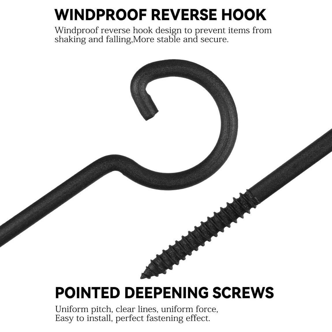 Qtjust Plant Hooks 10 Pack 6 Inch Bird Feeder Wall Hooks - Black Metal Screw Hooks For Hanging Plants String Lights Christmas Lights Hanger Hooks Home Decor Indoor Outdoor