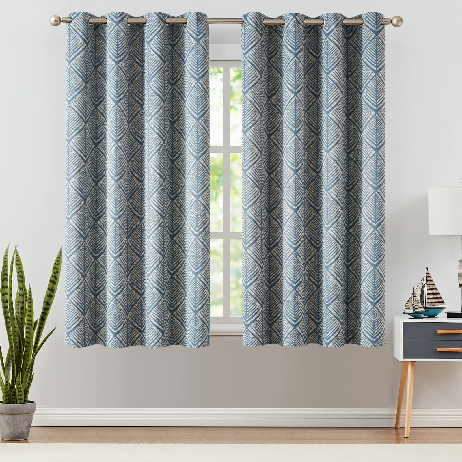 Jinchan 80% Blackout Curtains For Bedroom  Geometric Patterns Drapes For Living Room  Window Treatments For Room Darkening  Grommet Top Thermal Insulated Curtains 72 Inch Length 2 Panels Set  Blue