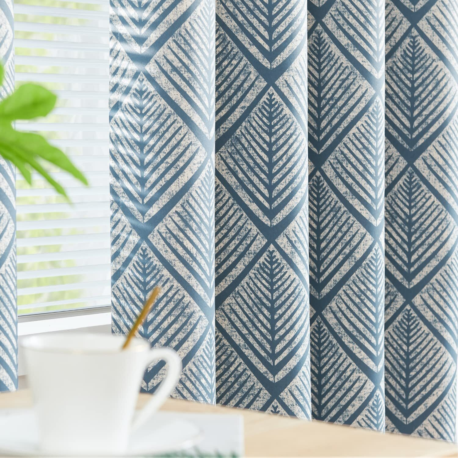 Jinchan 80% Blackout Curtains For Bedroom  Geometric Patterns Drapes For Living Room  Window Treatments For Room Darkening  Grommet Top Thermal Insulated Curtains 72 Inch Length 2 Panels Set  Blue