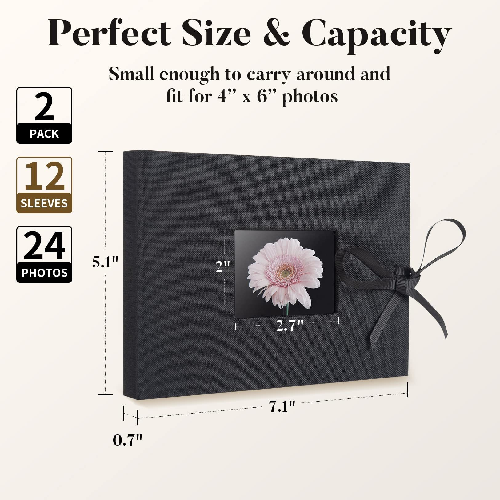 2 Pack Small Photo Album 4X6  Fabmaker Each Picture Album Holds 24 Horizontal Photos  Linen Cover Picture Photo Book With Front Window  Mini Brag Books For 4X6 Pictures  Artwork Or Postcards Storage