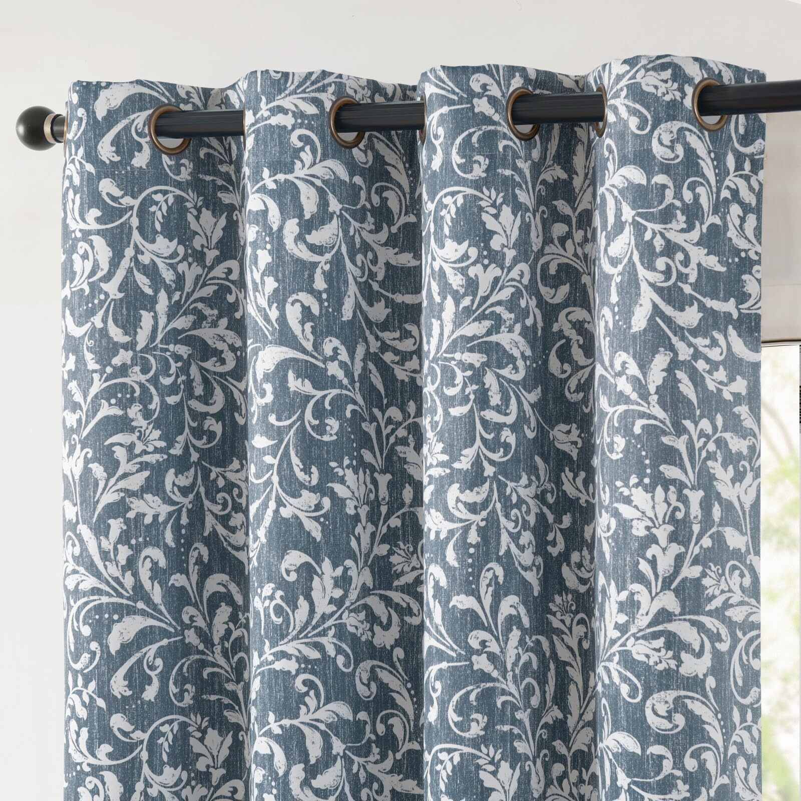 Jinchan 100% Blackout Curtains For Bedroom  Blue Scroll Floral Patterned Curtains 84 Inch Length For Living Room  Farmhouse Vintage Art Deco Drapes  Thermal Insulated Window Curtains Grommet 2 Panels