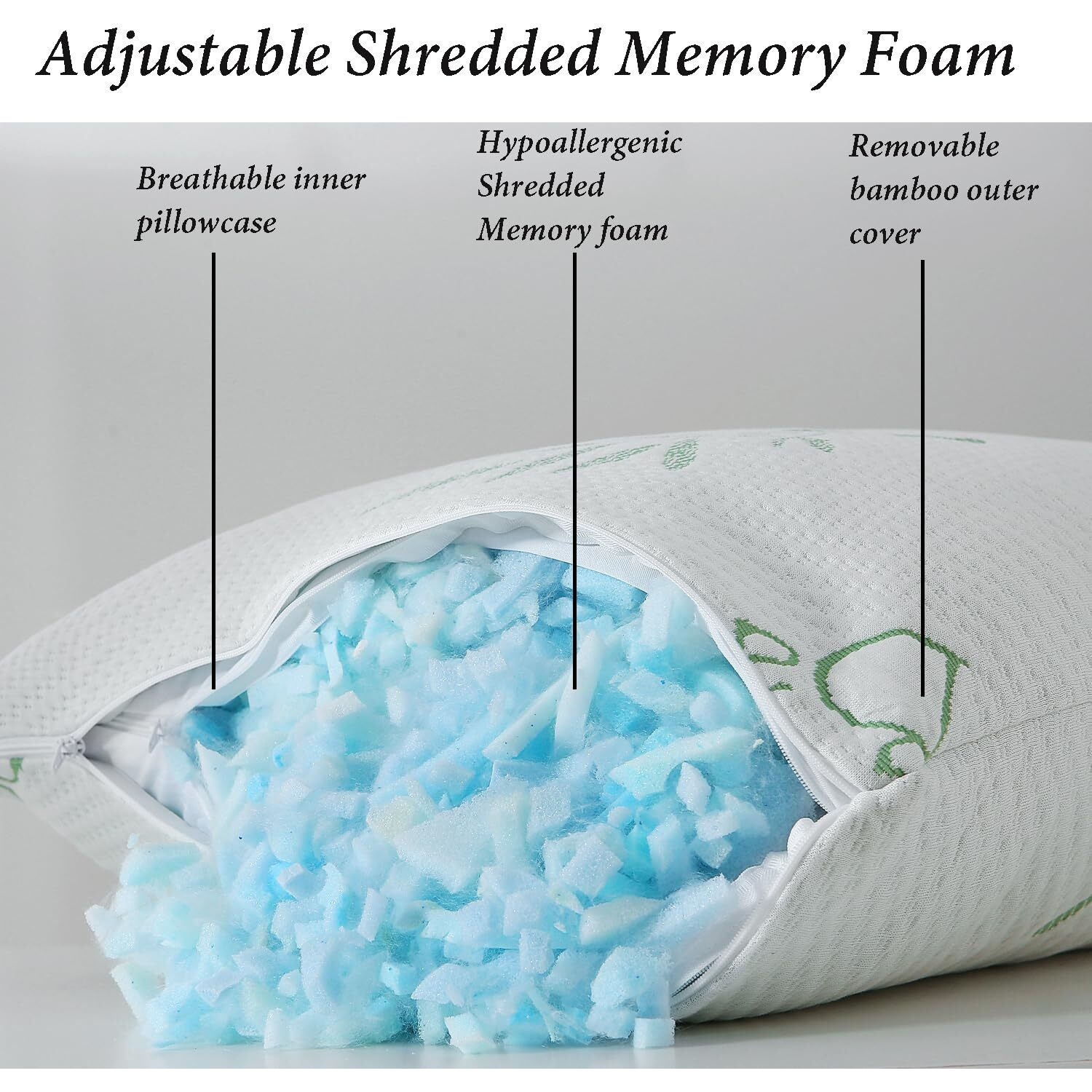 Hoxxme Body Pillow For Adults Shredded Memory Foam Long Full Body Pillow For Sleeping With Breathable Cover Firm Hug Large Pillows For Side/Back Sleepers 20X54