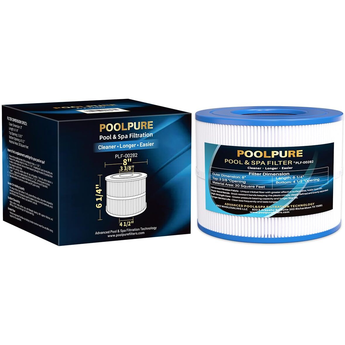 Poolpure Pbf40M Spa Filter Replaces Wellspring 10-00282 Filter  Pbf40M  Pbf40  Pbf40-M 30 Coreless  Sd-01389  8X6 Bullfrog Wellspring Coreless Hot Tub Filters  1Pack  White  Plf-00282 (1Pack)