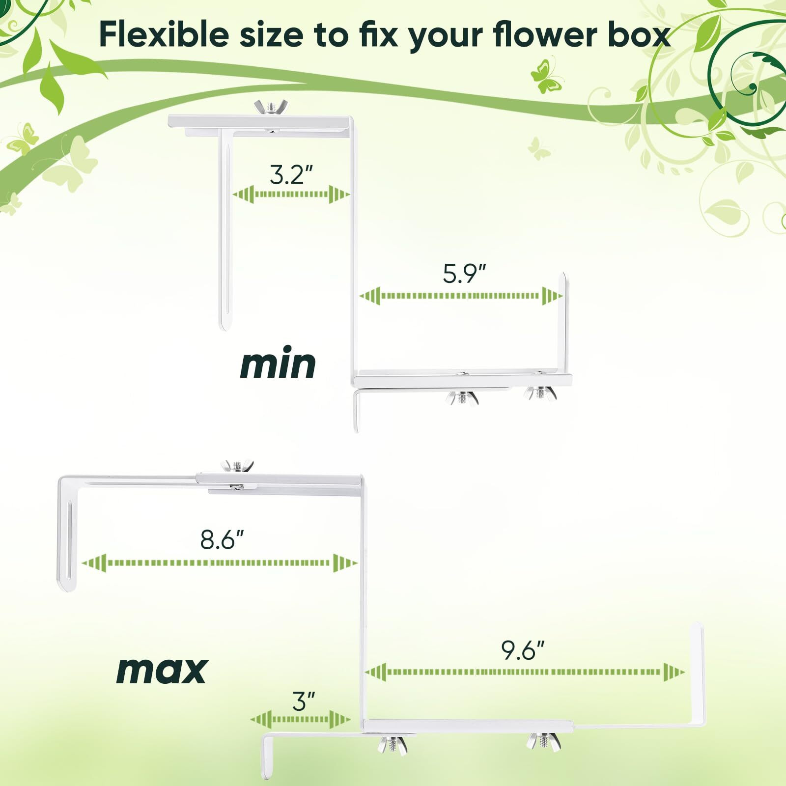 Viviken Adjustable Planter Box Bracket  Flower Box Holder Brackets For Deck Railing  Window Box Hanging Brackets For Patio Garden Fence Pergola Balcony Supporting Heavy Planters-4 Pack