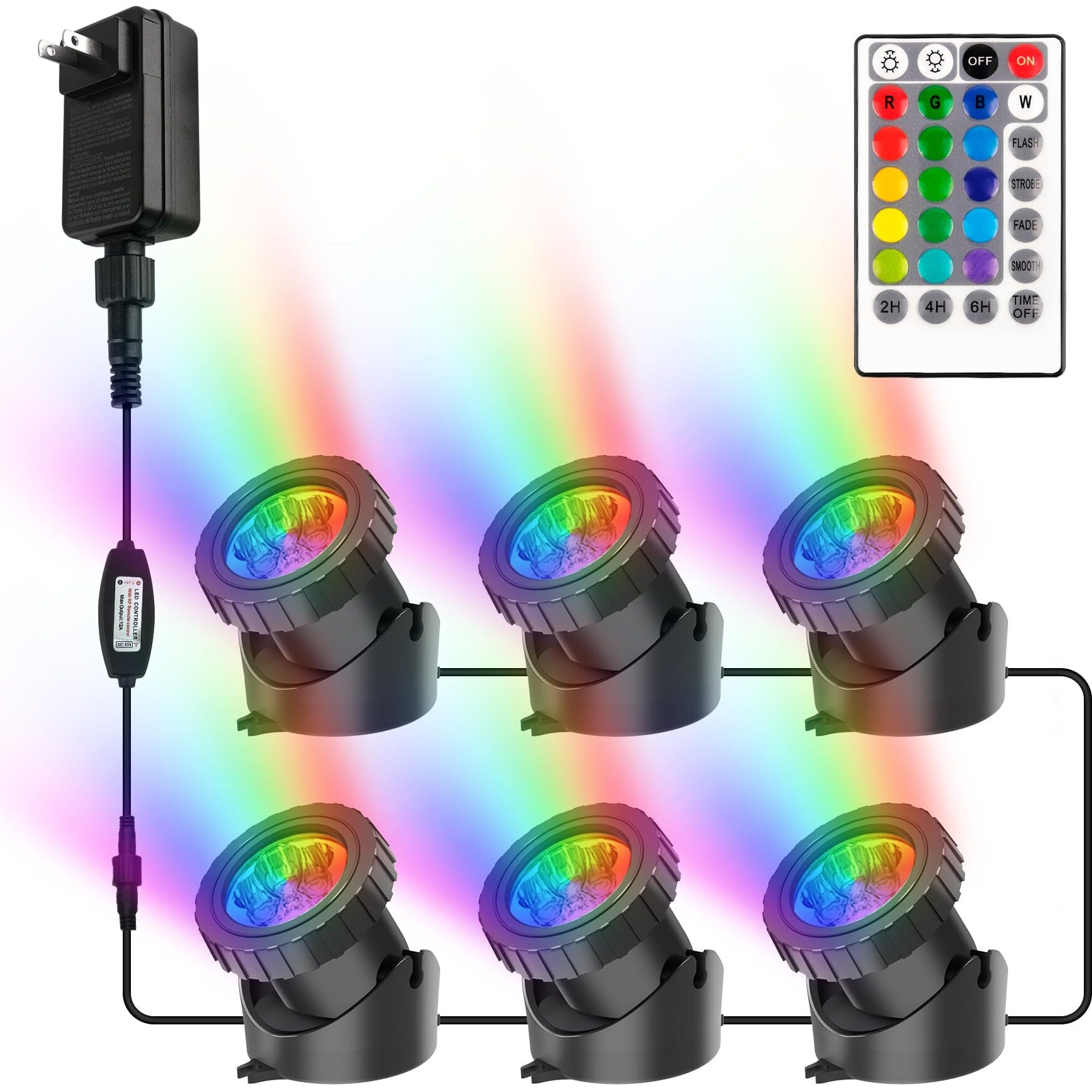 Crepow Rgb Pond Lights With Timer  Led Underwater Submersible Colorful Landscape Spotlights  98Ft Remote Control Ip68 Waterproof Fountain Lights For Fish Aquarium Tank Garden Yard Pool (Set Of 6)