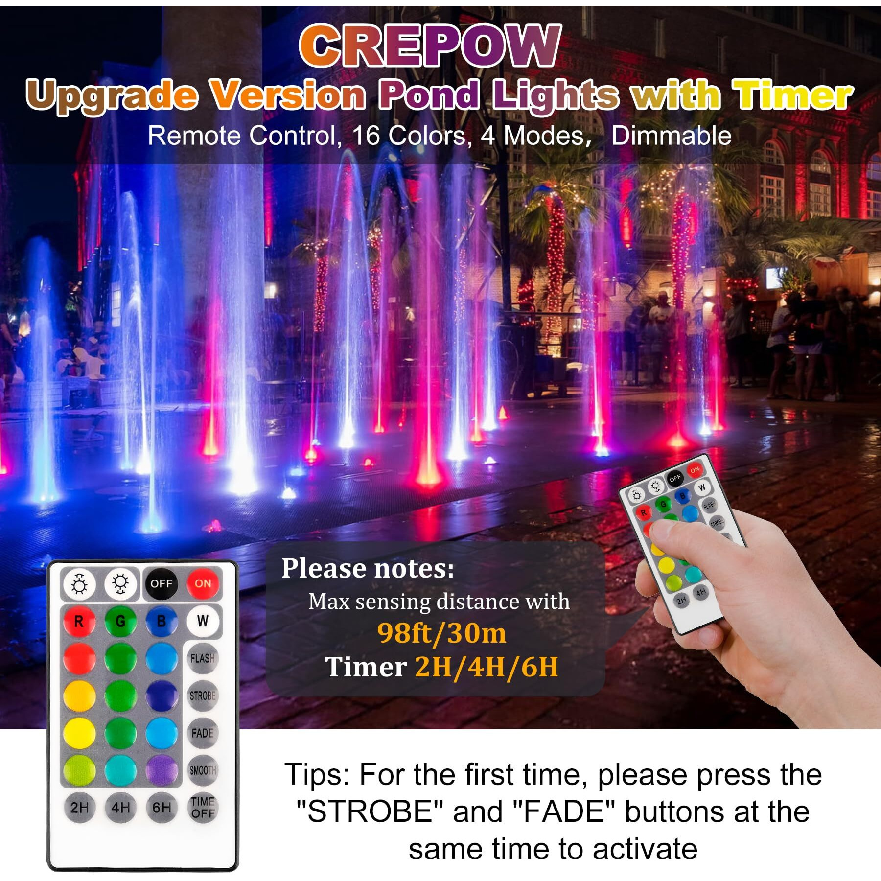 Crepow Rgb Pond Lights With Timer  Led Underwater Submersible Colorful Landscape Spotlights  98Ft Remote Control Ip68 Waterproof Fountain Lights For Fish Aquarium Tank Garden Yard Pool (Set Of 6)