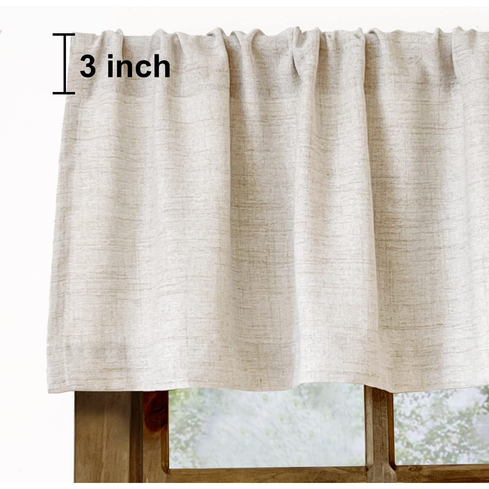 2 Pack Faux Linen Valance For Windows Kitchen Living Room Valances Rod Pocket Farmhouse Country Rustic Bathroom Small Window Treatment (54X15 Inch  Natural)