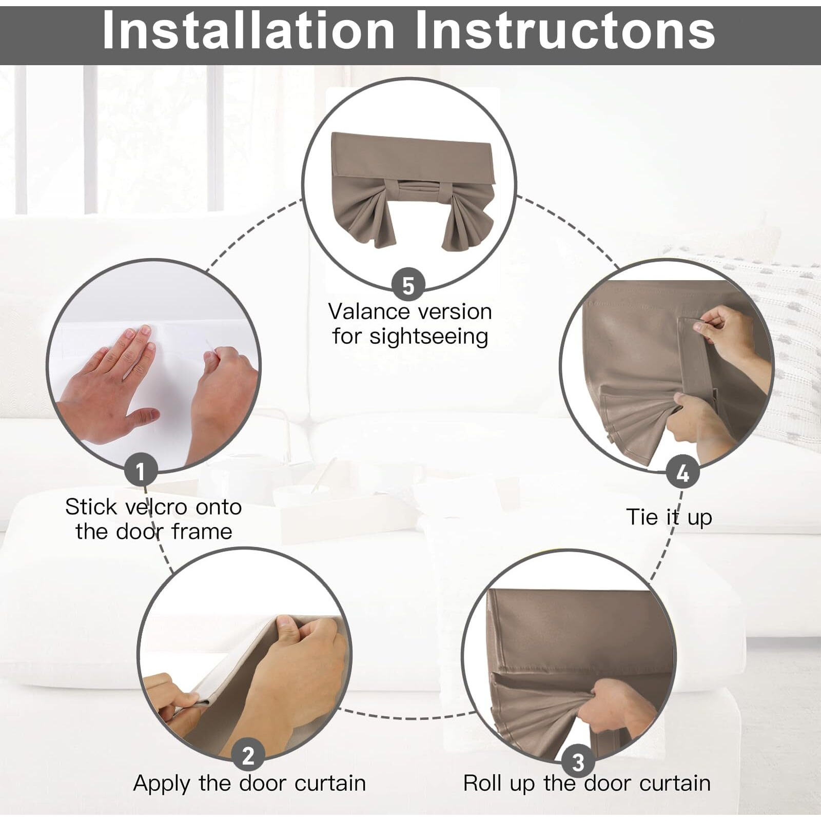 Ysyy 100% Blackout French Door Curtains  Wrinkle Free   Room Darkening  Blocks Light And Heat Through Glass Door Window. Drill-Free  Easy Installed Door Window Curtains. (1 Panel Mocha  24"&quotX 38"")