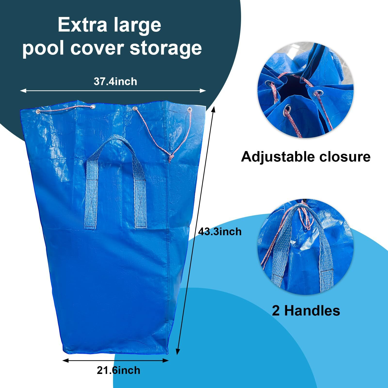 Letesult Blue Pool Cover Storage Bag With 2 Handles - 43.3'' X 37.4"" Large Swimming Pool Safety Cover Storage Bag Heavy Duty Pool Storage Bag For Winter Pool Covers & Pool Safety Cover