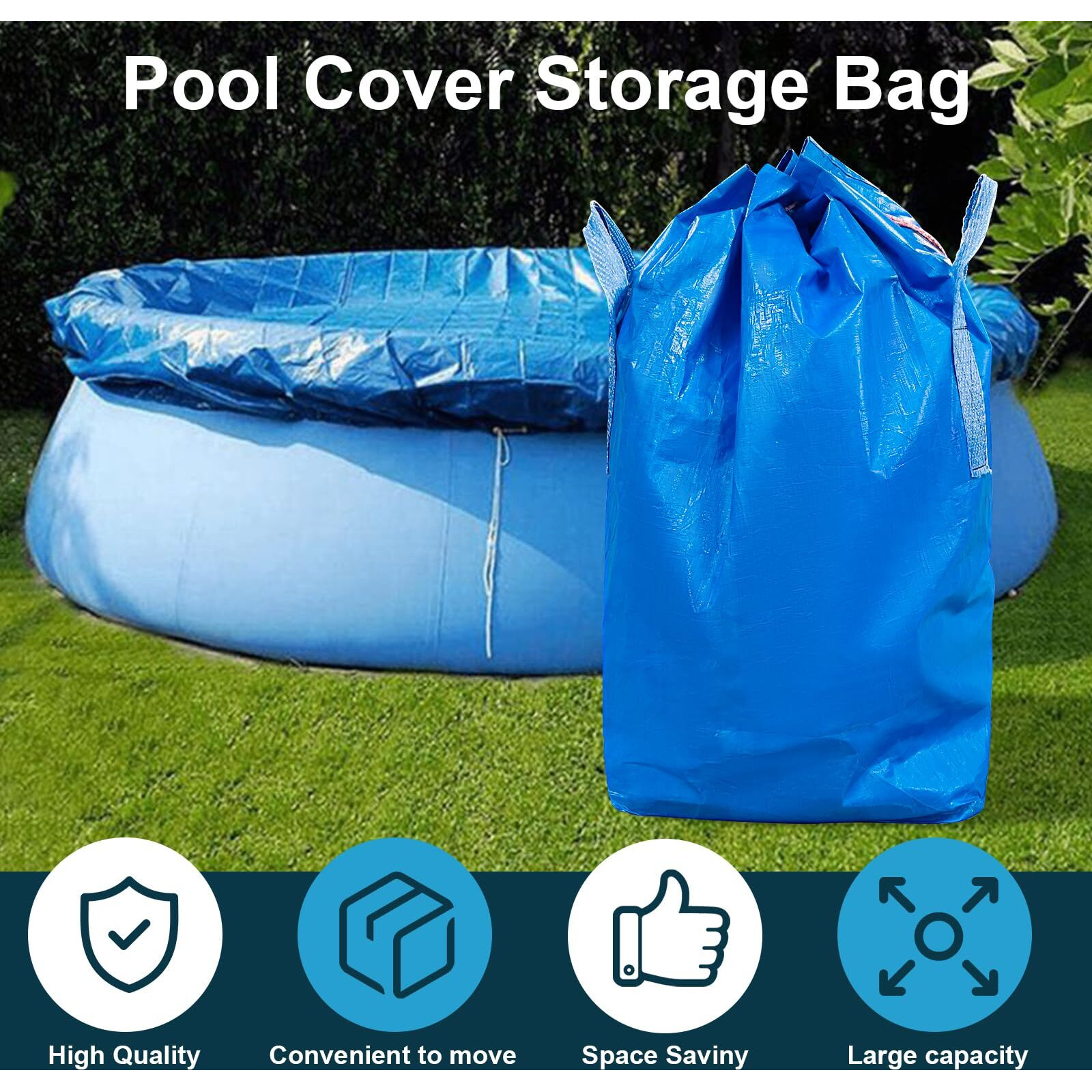 Letesult Blue Pool Cover Storage Bag With 2 Handles - 43.3'' X 37.4"" Large Swimming Pool Safety Cover Storage Bag Heavy Duty Pool Storage Bag For Winter Pool Covers & Pool Safety Cover