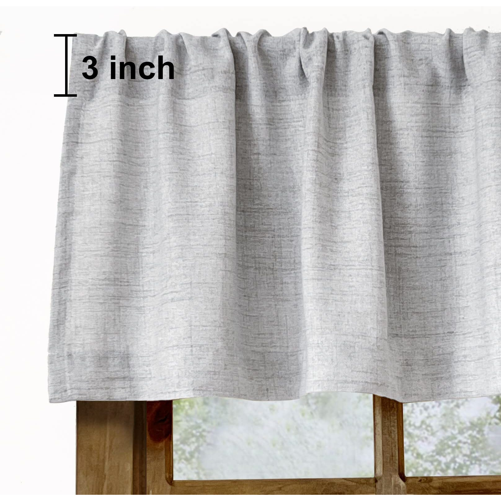 Faux Linen Valance For Windows Kitchen Living Room Valances Rod Pocket Farmhouse Country Rustic Bathroom Small Window Treatment (54X15 Inch  Grey)