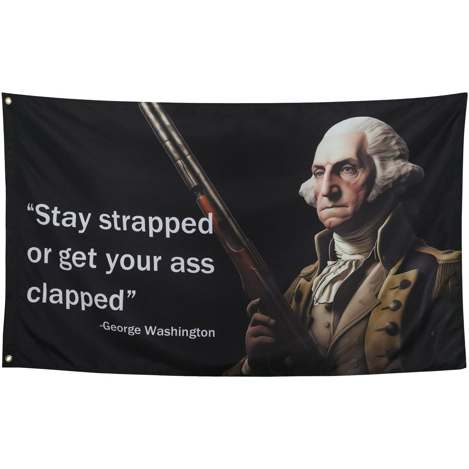 Zkflager Washington Stay Strapped Or Get Clapped Flag Cool Funny Flags For Room Guys Quote Meme Flags Banner 3X5 Feet College Dorm Bedroom Wall Man Cave Frat Black Background