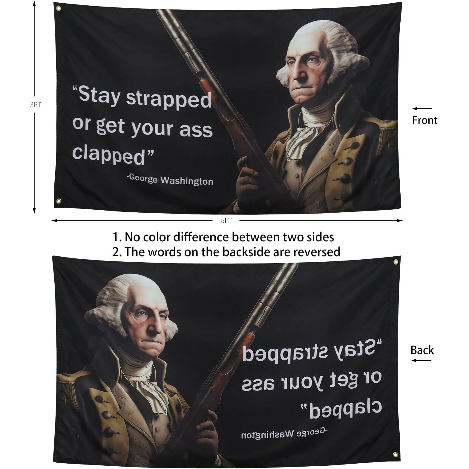 Zkflager Washington Stay Strapped Or Get Clapped Flag Cool Funny Flags For Room Guys Quote Meme Flags Banner 3X5 Feet College Dorm Bedroom Wall Man Cave Frat Black Background