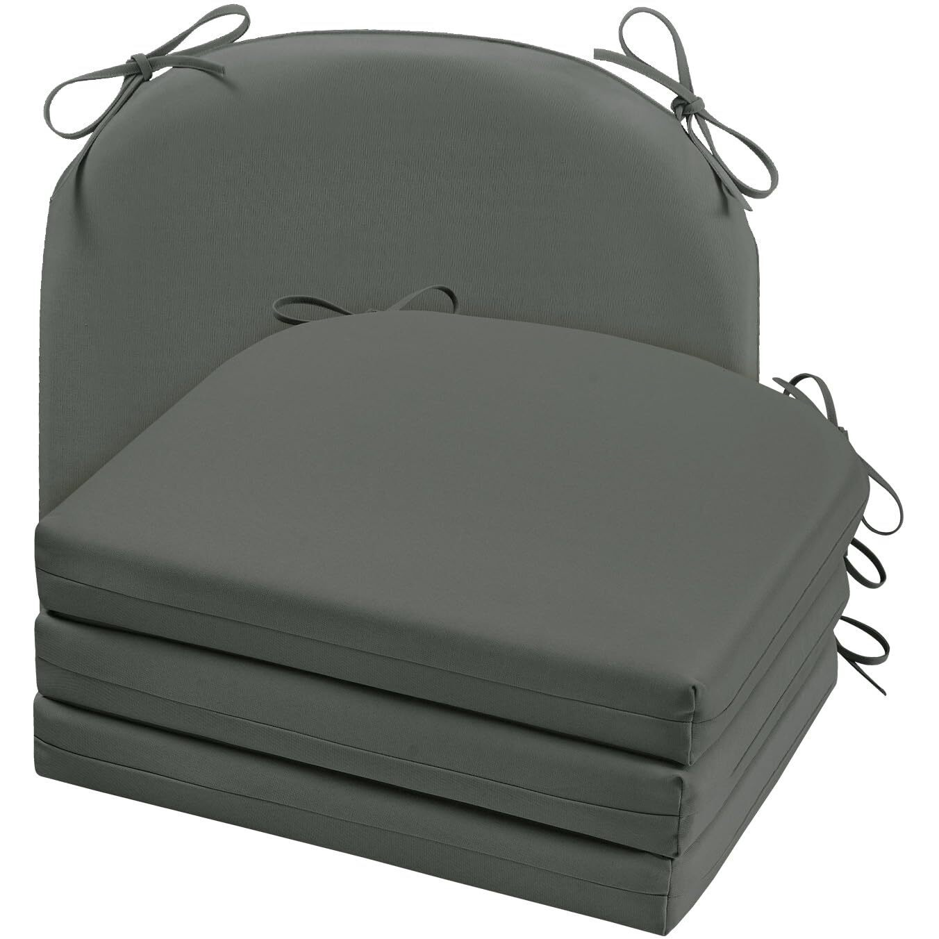 Cozyide Outdoor Chair Cushions  Waterproof Patio Seat Cushions With Adjustable Straps  Round Corner Patio Chair Cushions For Garden  Dark Grey  17X16X2 Inch (Pack Of 4)