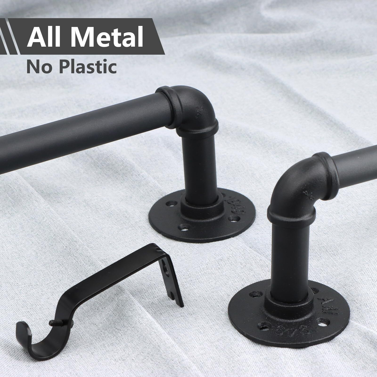 Refrze Blackout Curtain Rods For Windows 48 To 84 Inch  Industrial Curtain Rods  Wrap Around Curtain Rods For Bedroom 1 Inch Heavy Duty Outdoor Curtain Rods For Patio  48-84""  Black