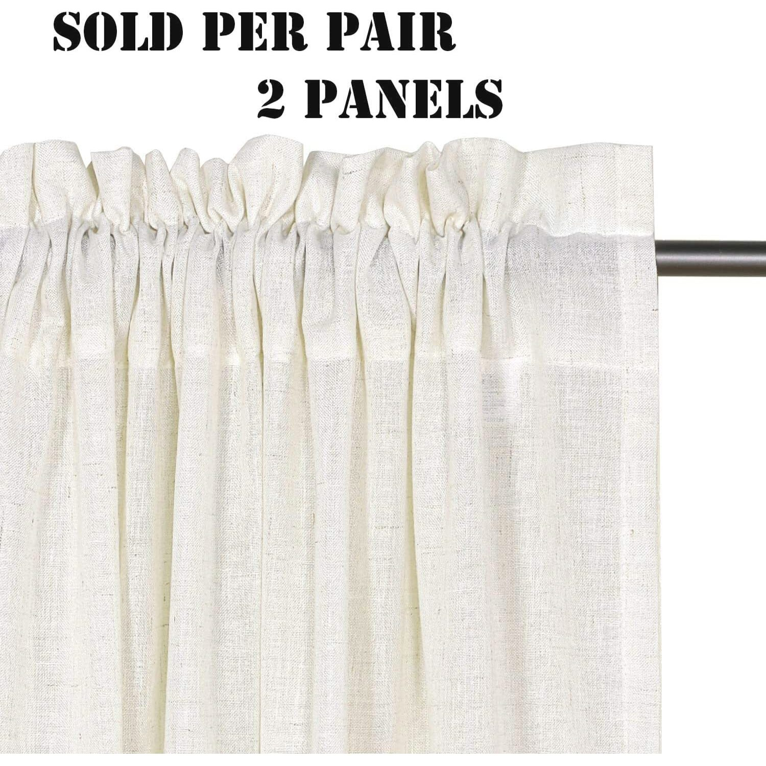 H.Versailtex Natural Linen Rod Pocket Curtains 84 Inch Length For Living Room 2 Panel Pocket Drape Semi Sheer Neutral Country Rustic Farmhouse Boho Curtain Bedroom Light Filtering  Heathered Natural