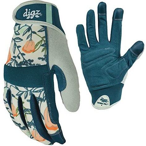 Digz 77861-23 High Performance Women's Gardening Gloves  Work Gloves With Touchscreen Compatible Fingertips  Coral Floral Pattern  Medium