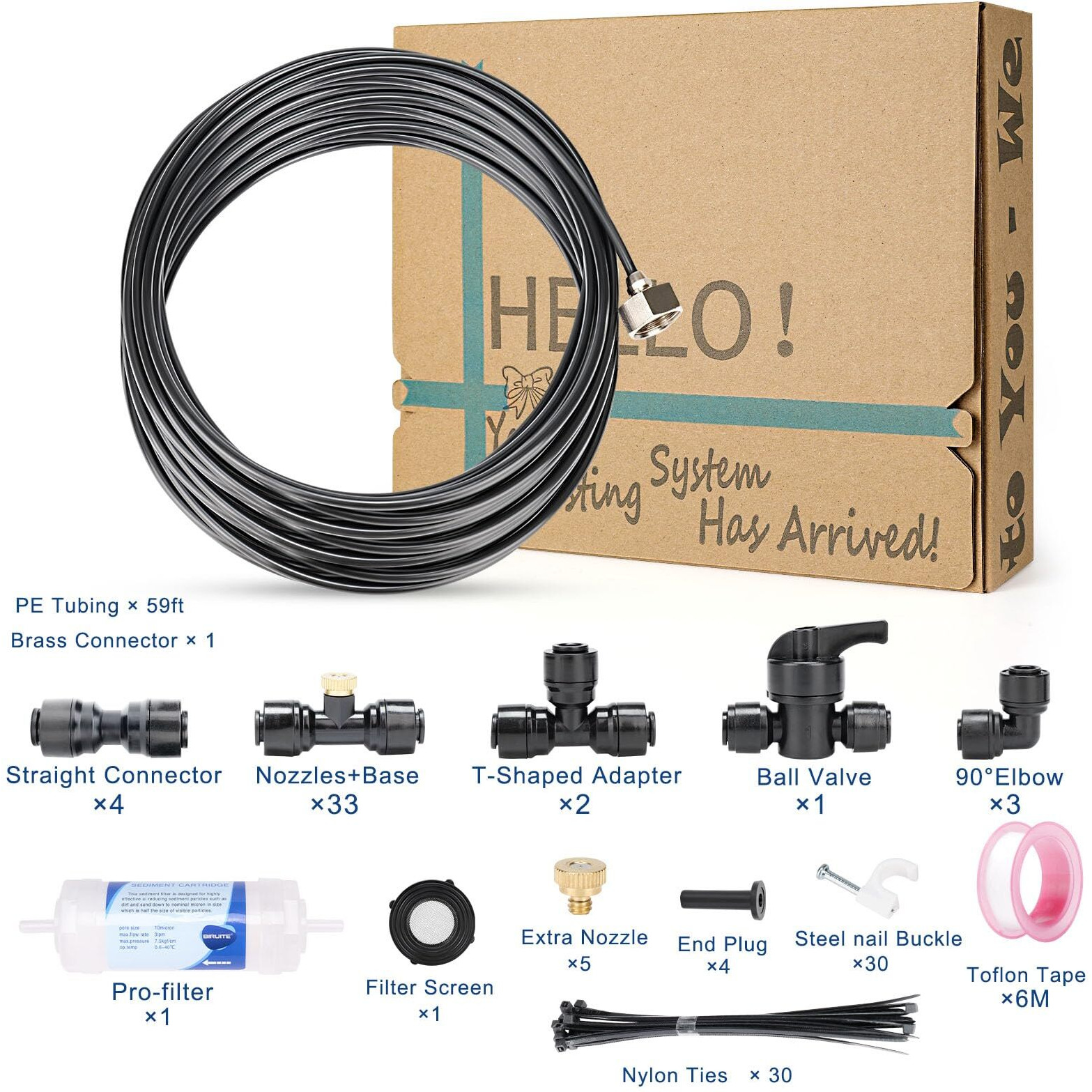 Carefretrayd Misters For Outside Patio  88Ft Misting Line + Filter + 37 Brass Misting Nozzles +Brass Adapter(3/4"") Misting System For Garden  Greenhouse  Trampoline And Chicken Coop