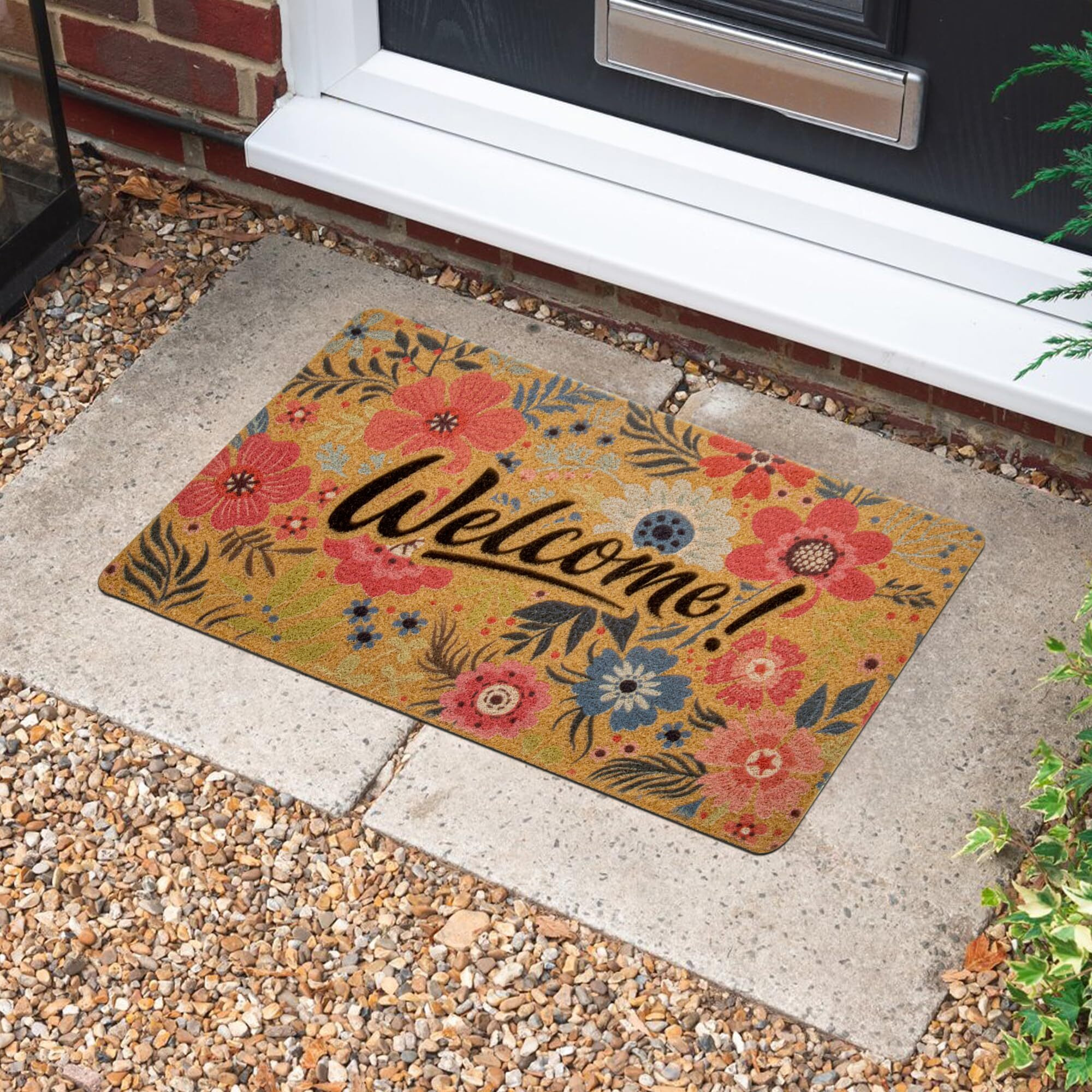 Izus Floral Welcome-Doormats Front-Door - Spring Flower Home Decor Indoor-Mats Summer Non-Slip Seasonal Doormats 17X30 (Welcome -Sunshine Flower  17X30)