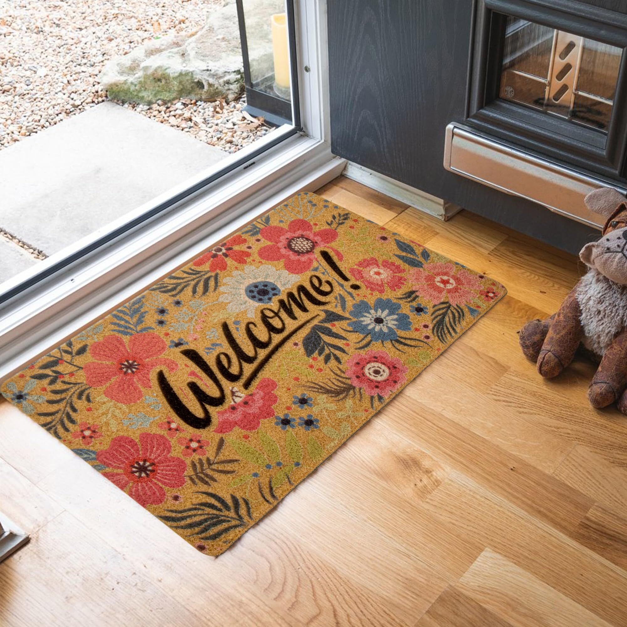 Izus Floral Welcome-Doormats Front-Door - Spring Flower Home Decor Indoor-Mats Summer Non-Slip Seasonal Doormats 17X30 (Welcome -Sunshine Flower  17X30)