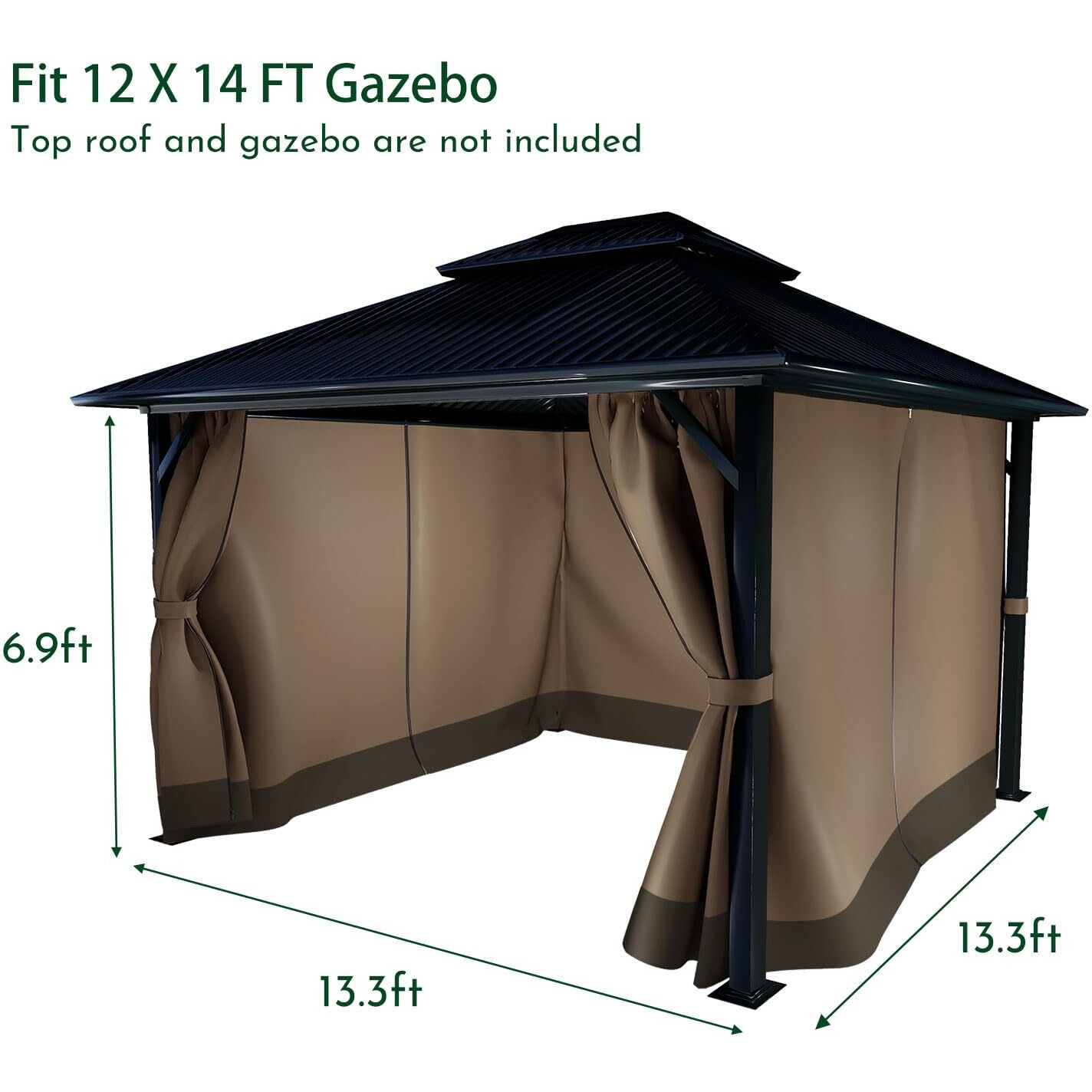 Cowvie Gazebo Curtain Replacement Universal 4-Panel Sidewalls 12' X 14'  Patio Gazebo Privacy Curtains With Double Zipper  Replacement For Patio  Outdoor Canopy  Garden And Backyard (Curtain Only)