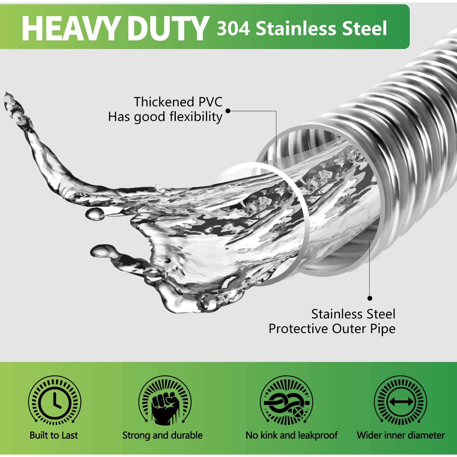 Lightweight Stainless Steel Garden Hose 25Ft - Kinkless Flexible Metal Garden Hose - Thorn Proof Steel Metal Water Hose With Solid Fittings For Garden  Outdoor Use (25Ft)