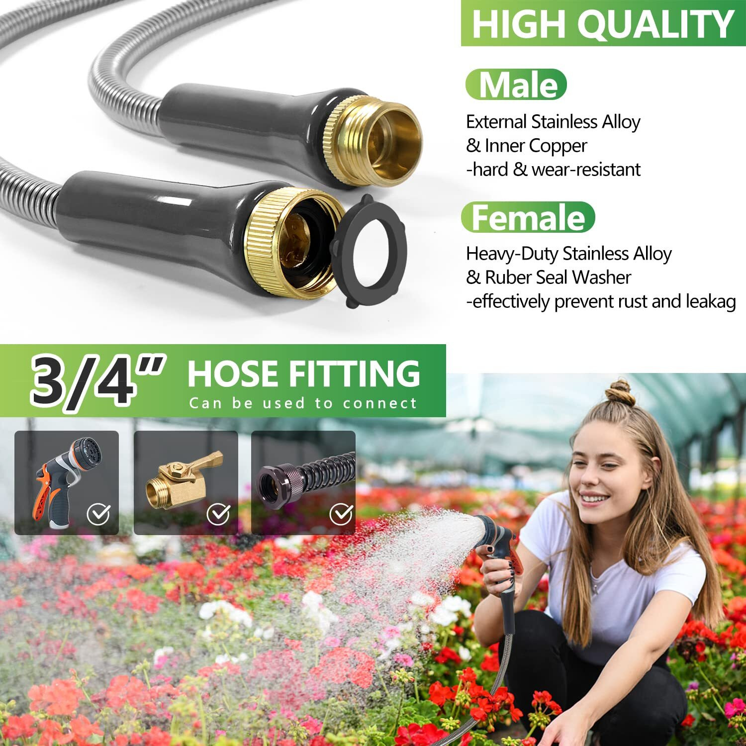 Lightweight Stainless Steel Garden Hose 25Ft - Kinkless Flexible Metal Garden Hose - Thorn Proof Steel Metal Water Hose With Solid Fittings For Garden  Outdoor Use (25Ft)