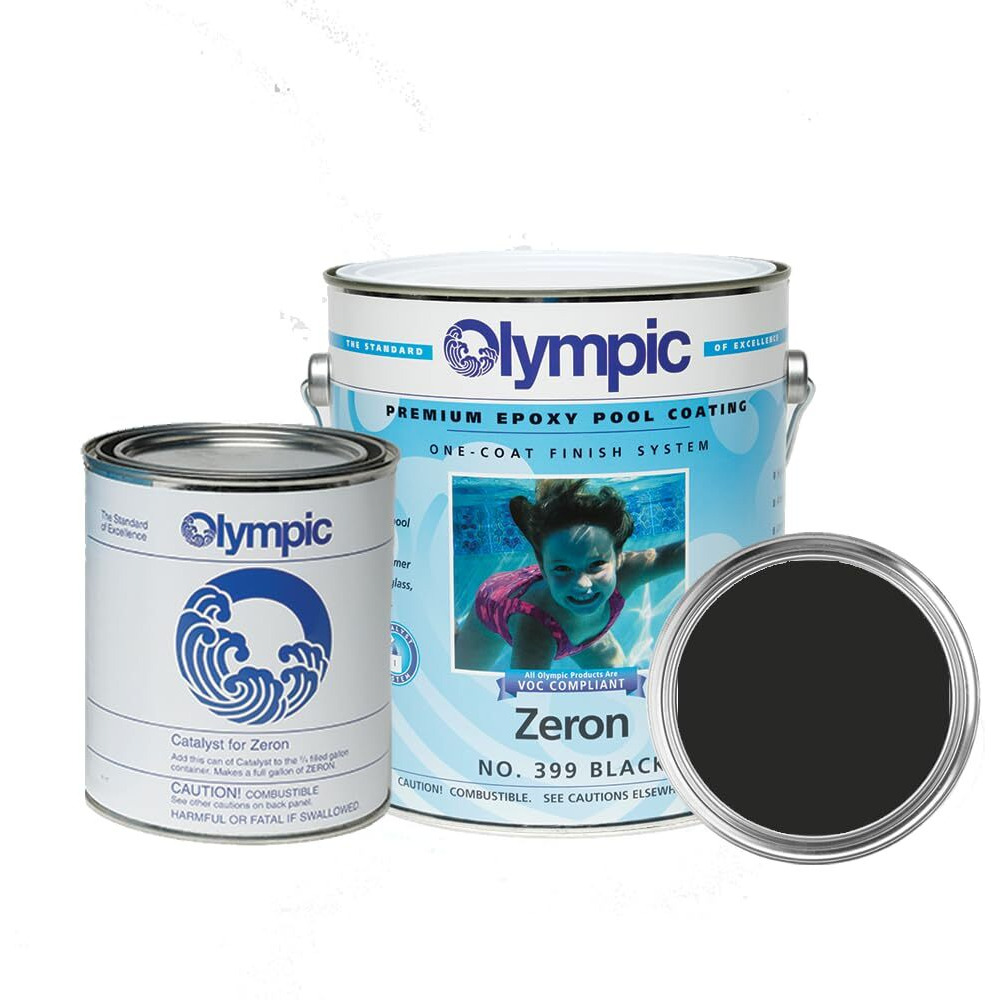 Olympic Pool Paint - Zeron - Black - 1 Gallon - Two-Part Epoxy Swimming Pool Paint - One-Coat For Plaster  Fiberglass  Steel And Aluminum Pools.