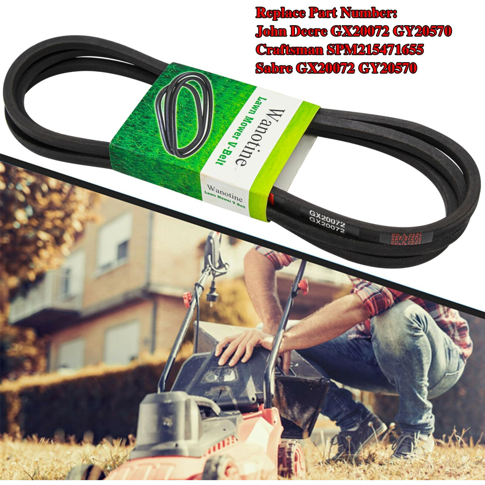 Wanotine Gx20072 Deck Belt Replaces John Deere 42 Inch Deck Belt Gy20570  Fits John Deere L 100 130 1742 D 100 110 120 130 X 110 125 145 La 105 Lawn Mowers (1/2"" X 104"")