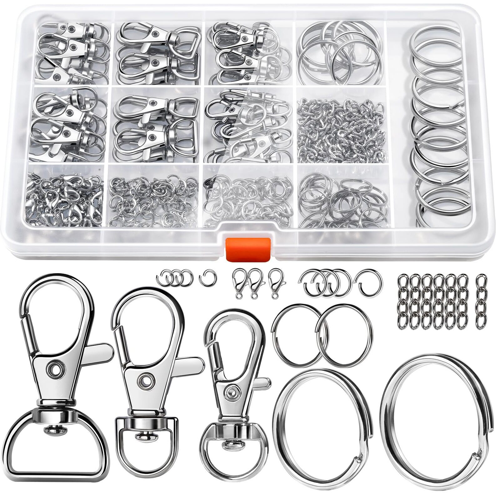 Leobro 265Pcs Keychains Clips With Key Rings  Keychain  Metal Lobster Claw Clasps And Key Chain Rings  Key Chains Key Rings Bulk  Keychain Rings  Silver Keychain Kit Clip For Keys Crafts