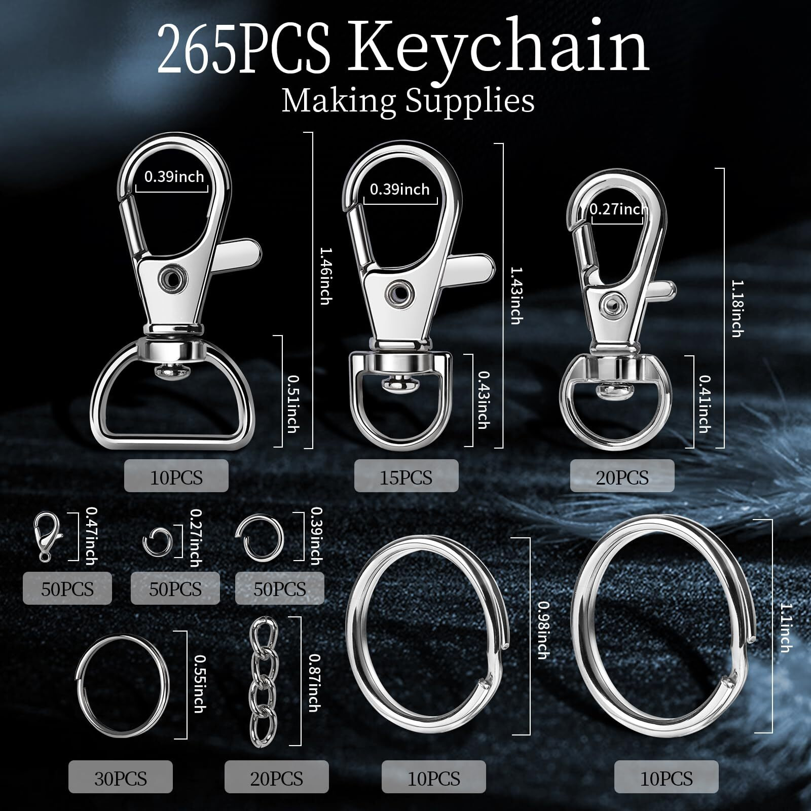 Leobro 265Pcs Keychains Clips With Key Rings  Keychain  Metal Lobster Claw Clasps And Key Chain Rings  Key Chains Key Rings Bulk  Keychain Rings  Silver Keychain Kit Clip For Keys Crafts