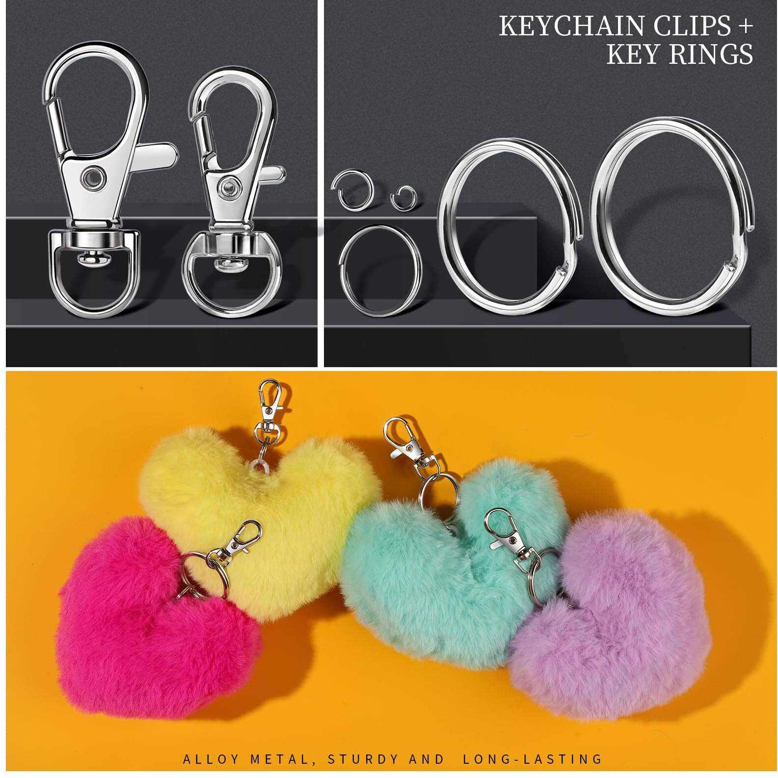 Leobro 265Pcs Keychains Clips With Key Rings  Keychain  Metal Lobster Claw Clasps And Key Chain Rings  Key Chains Key Rings Bulk  Keychain Rings  Silver Keychain Kit Clip For Keys Crafts