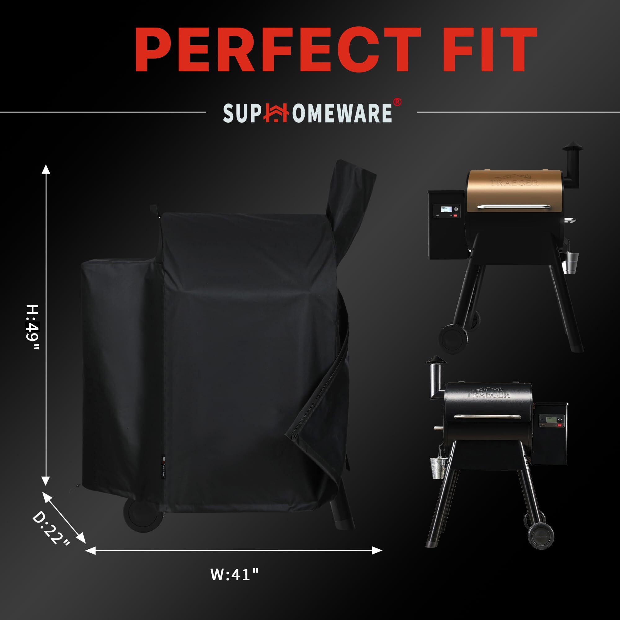 Suphomeware Girll Cover For Traeger Pro 22/575 Series Smokers  Full-Length Cover For Z Grill 550B  Heavy Duty Black Covers With Speacial Zipper Design.