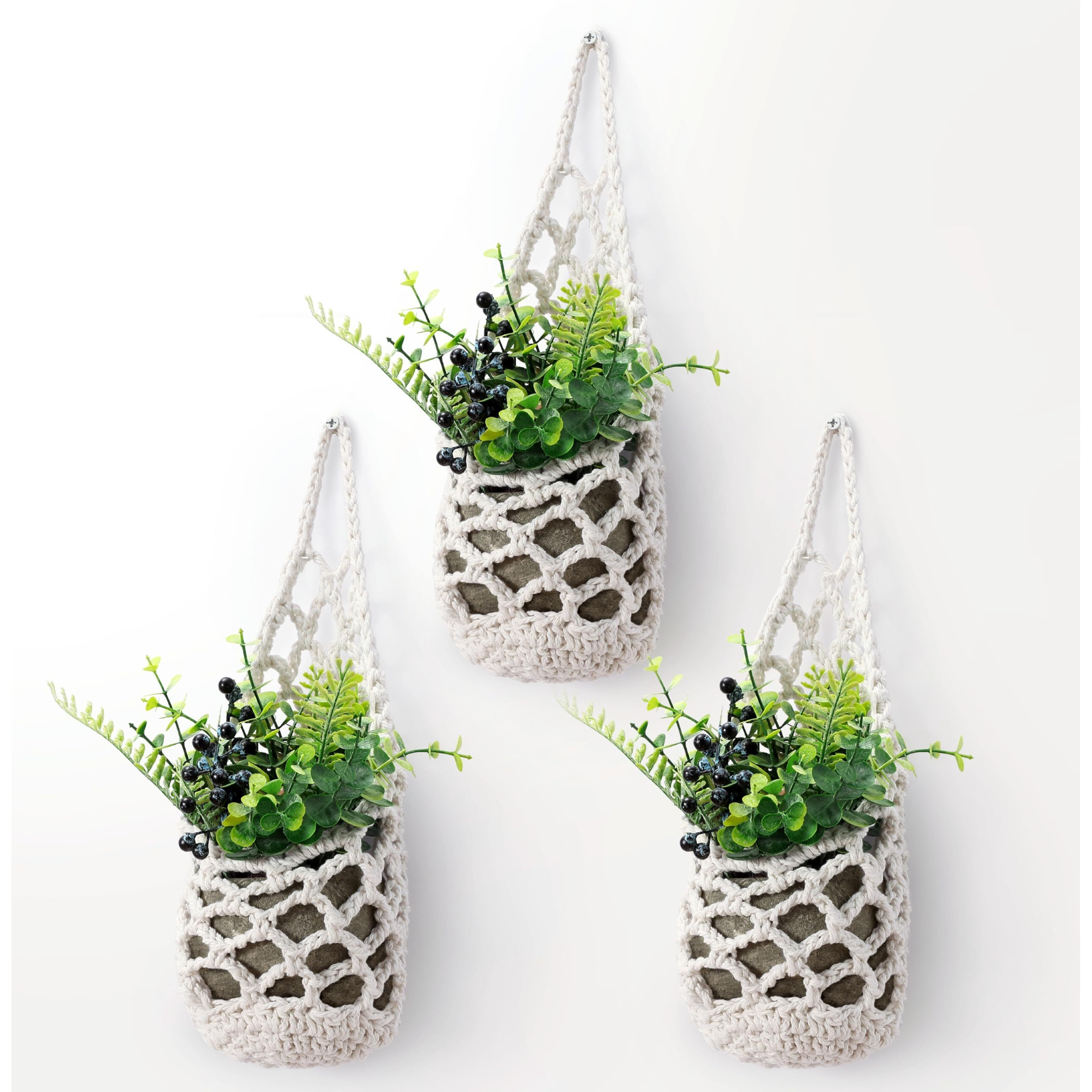 Shineloha 3 Pack Hanging Planter For 4 Inch Pot  Wall Planters For Indoor Plants | Macrame Plant Hanger  Wall Hanging Decor Pocket Planter | No Plant/Pot Included (3Pk)