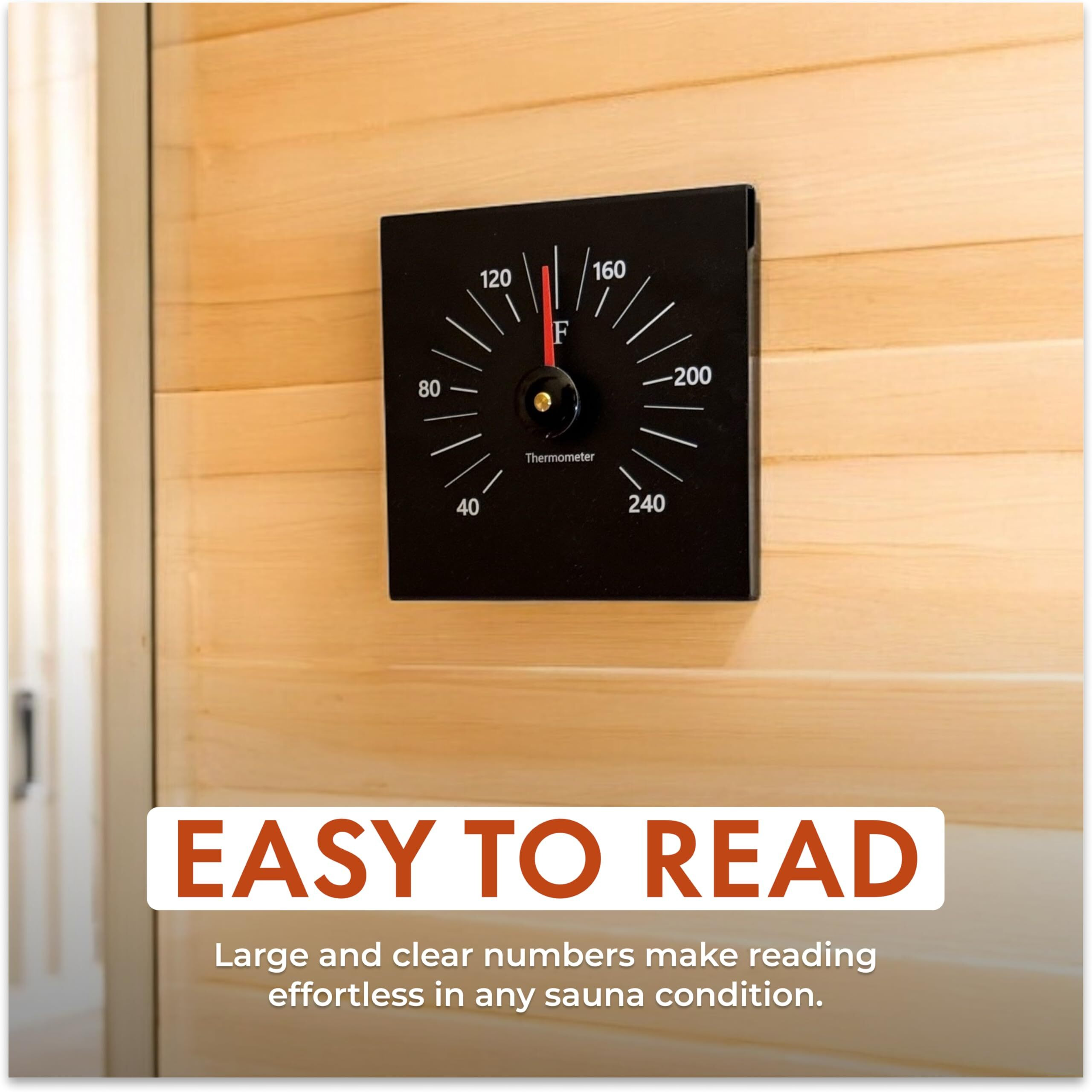 Lumeram Premium Aluminum Sauna Thermometer - 100% Anodized Aluminum  Large Numbers  Durable And Long Lasting  Easy To Install Sauna Thermometer Fahrenheit