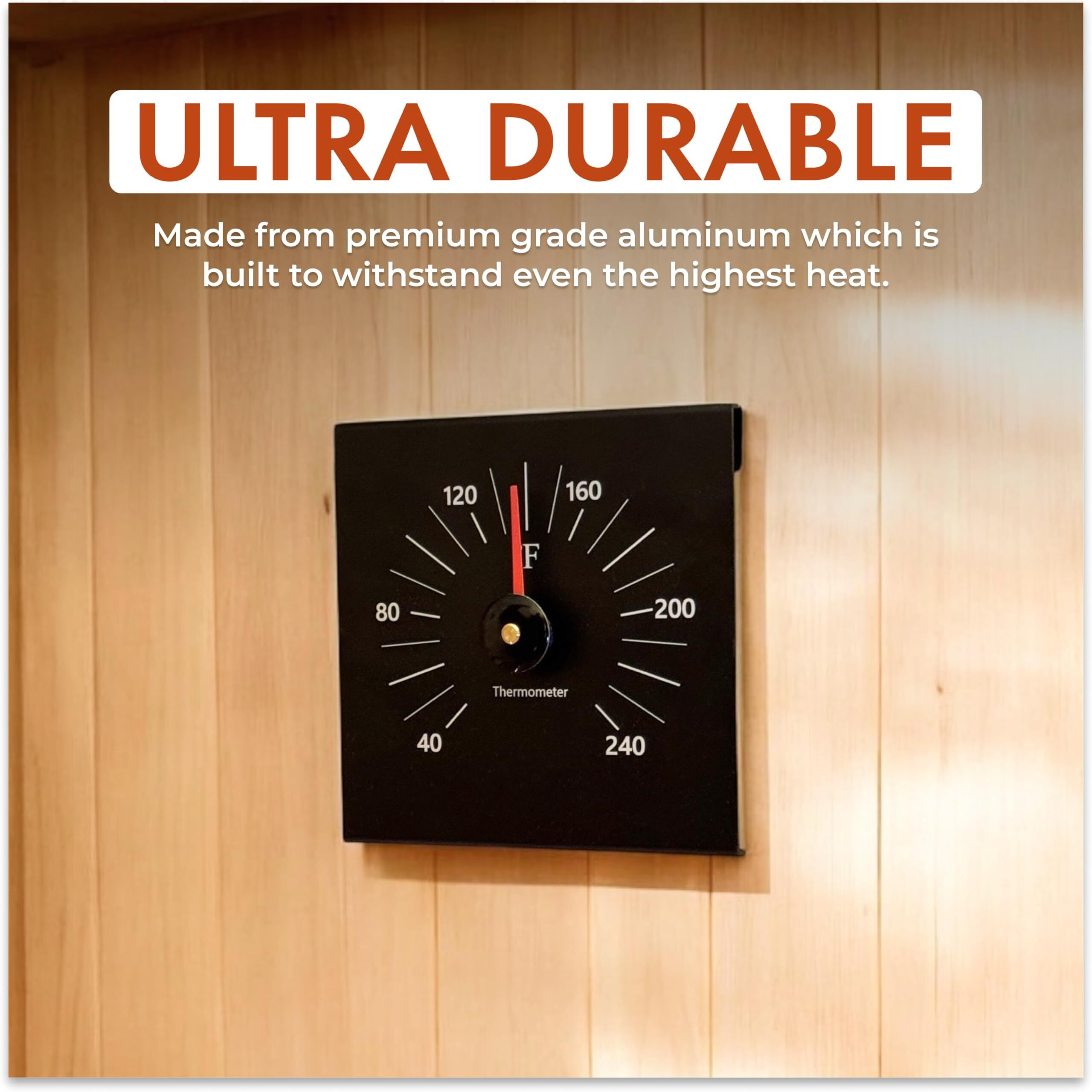 Lumeram Premium Aluminum Sauna Thermometer - 100% Anodized Aluminum  Large Numbers  Durable And Long Lasting  Easy To Install Sauna Thermometer Fahrenheit