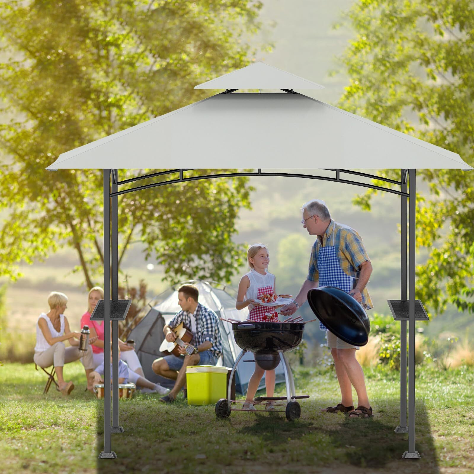 Grill Gazebo Replacement Canopy Top - Aonear 5'X8' Outdoor Bbq Tent Roof Cover Double Tiered Outdoor Grill Shelter Fit For Model L-Gg001Pst-F (Gray)
