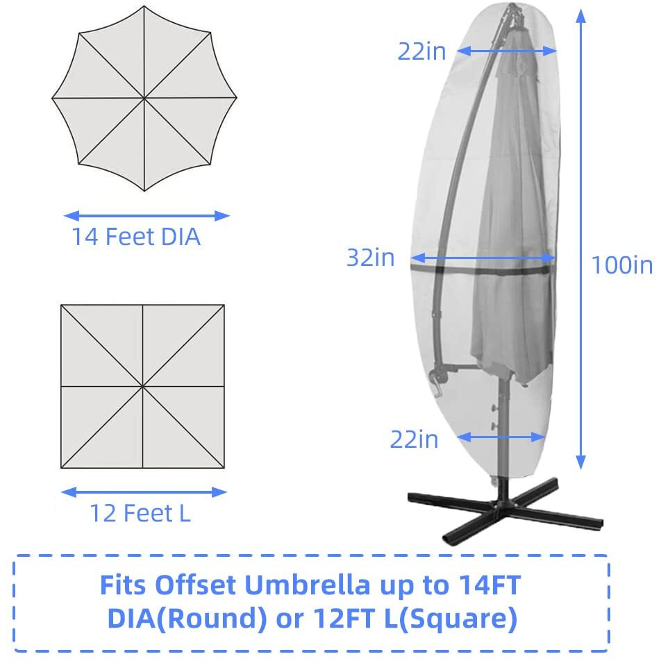 Zenicham Patio Umbrella Parasol Cover - 600D Waterproof Umbrella Cover  Cantilever Offset Umbrella Cover With Sturdy Zipper  Anti-Uv Outdoor Umbrella Cover Fits For 12-14 Feet