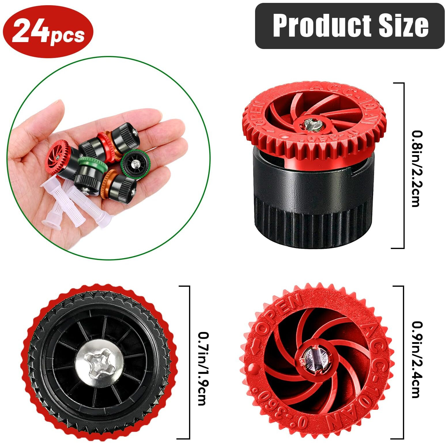 Holymaji 24 Pieces Variable Arc Nozzle  Replacement Pop-Up Sprinkler Heads Compatible With Most Of Adjustable Pop Up Sprinklers Spray Head For Garden Lawn Irrigation (8An  10An  12An)