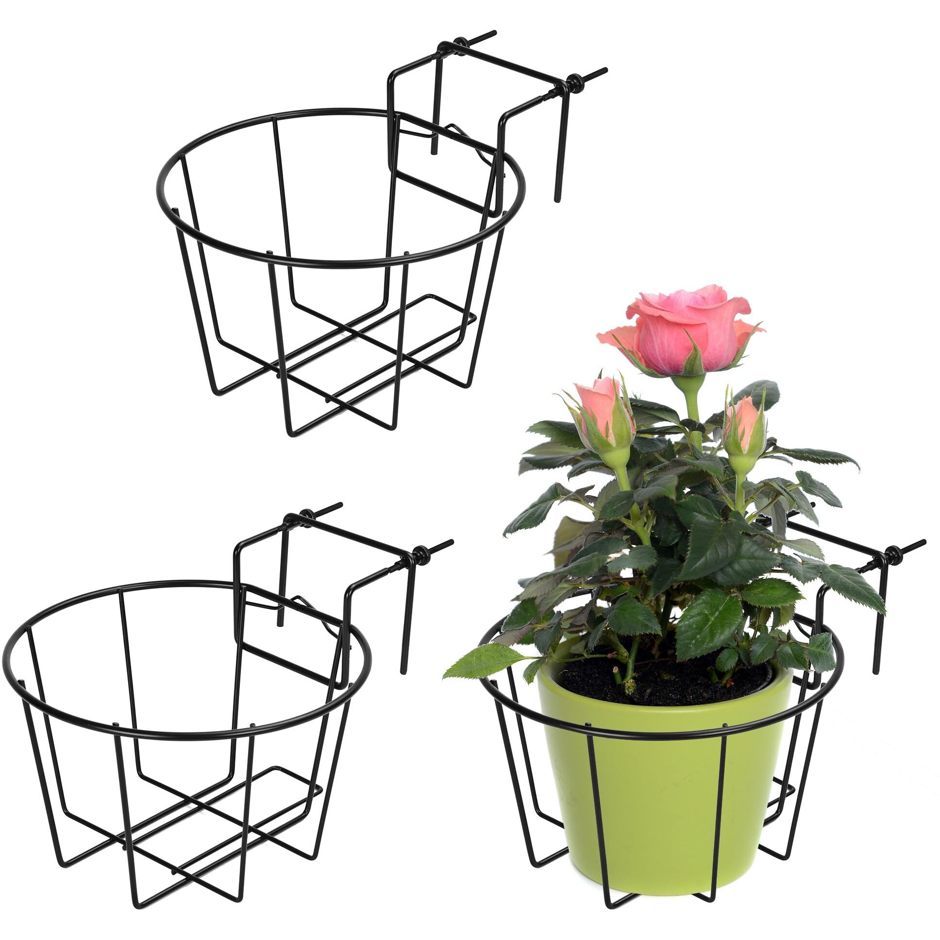 Tqvai 3 Pack Hanging Railing Planter Adjustable Deck Rail Planters  Plant Stand Flower Pot Holder Wire Baskets For Orchid  Patio Ledge  Balcony  Fit For 1.5  To 3.5  Railing  Black