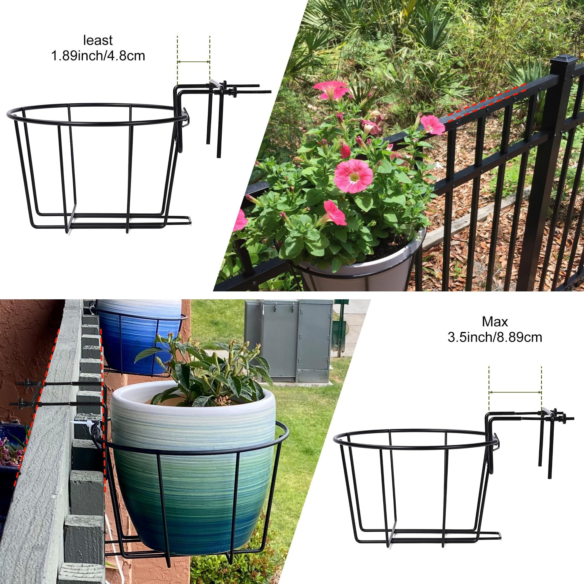 Tqvai 3 Pack Hanging Railing Planter Adjustable Deck Rail Planters  Plant Stand Flower Pot Holder Wire Baskets For Orchid  Patio Ledge  Balcony  Fit For 1.5  To 3.5  Railing  Black