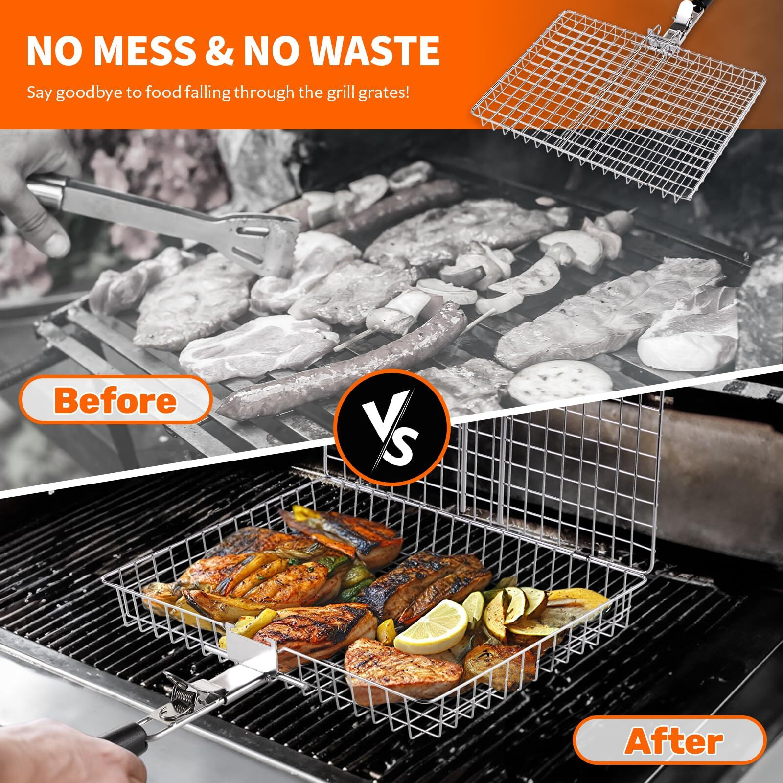 Grill Basket Set  2Pcs Bbq Grilling Baskets For Outdoor Grill With Removable Handle  Stainless Steel Camping Cooking Grill Accessories For Chicken  Fish  Vegetable  Steak Etc