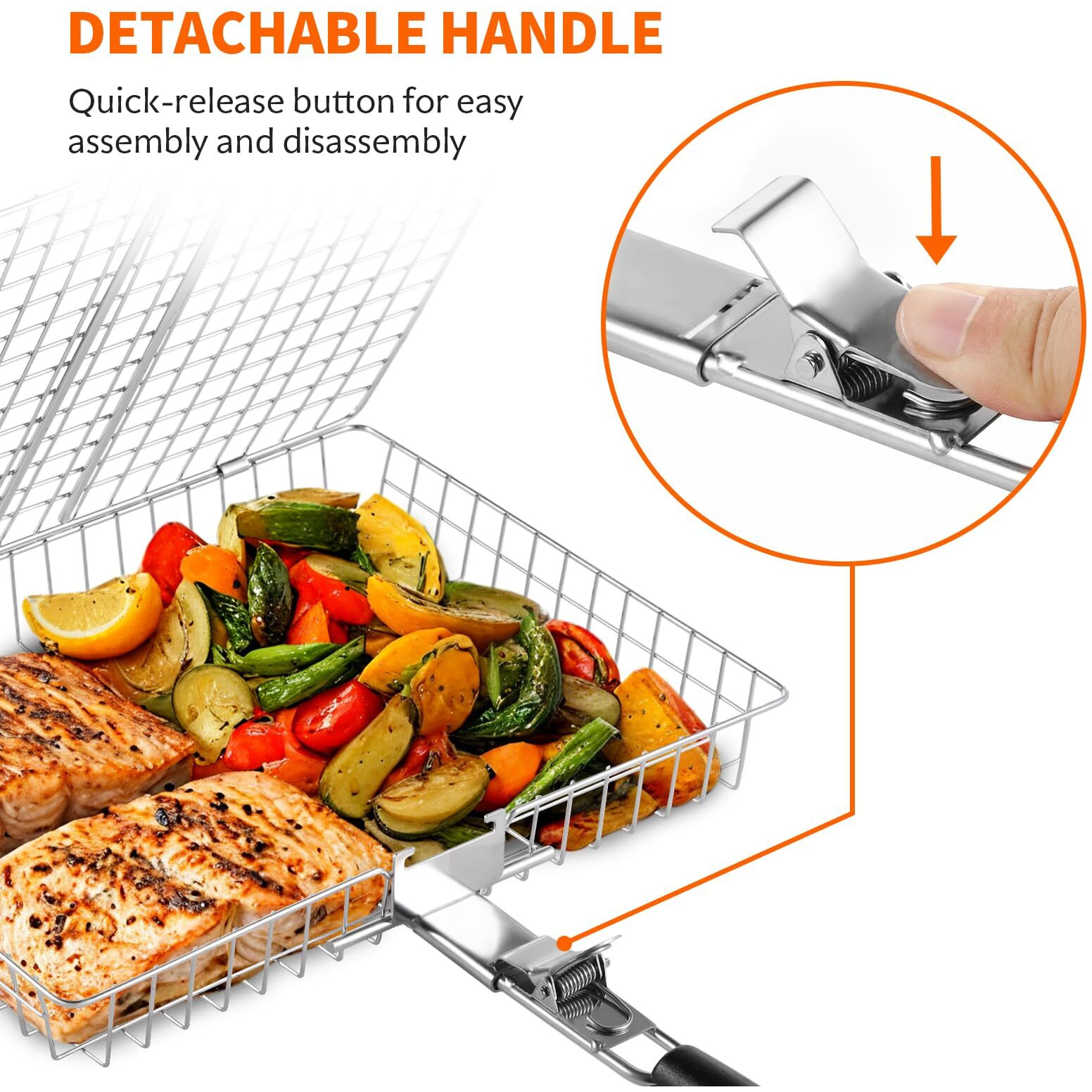 Grill Basket Set  2Pcs Bbq Grilling Baskets For Outdoor Grill With Removable Handle  Stainless Steel Camping Cooking Grill Accessories For Chicken  Fish  Vegetable  Steak Etc