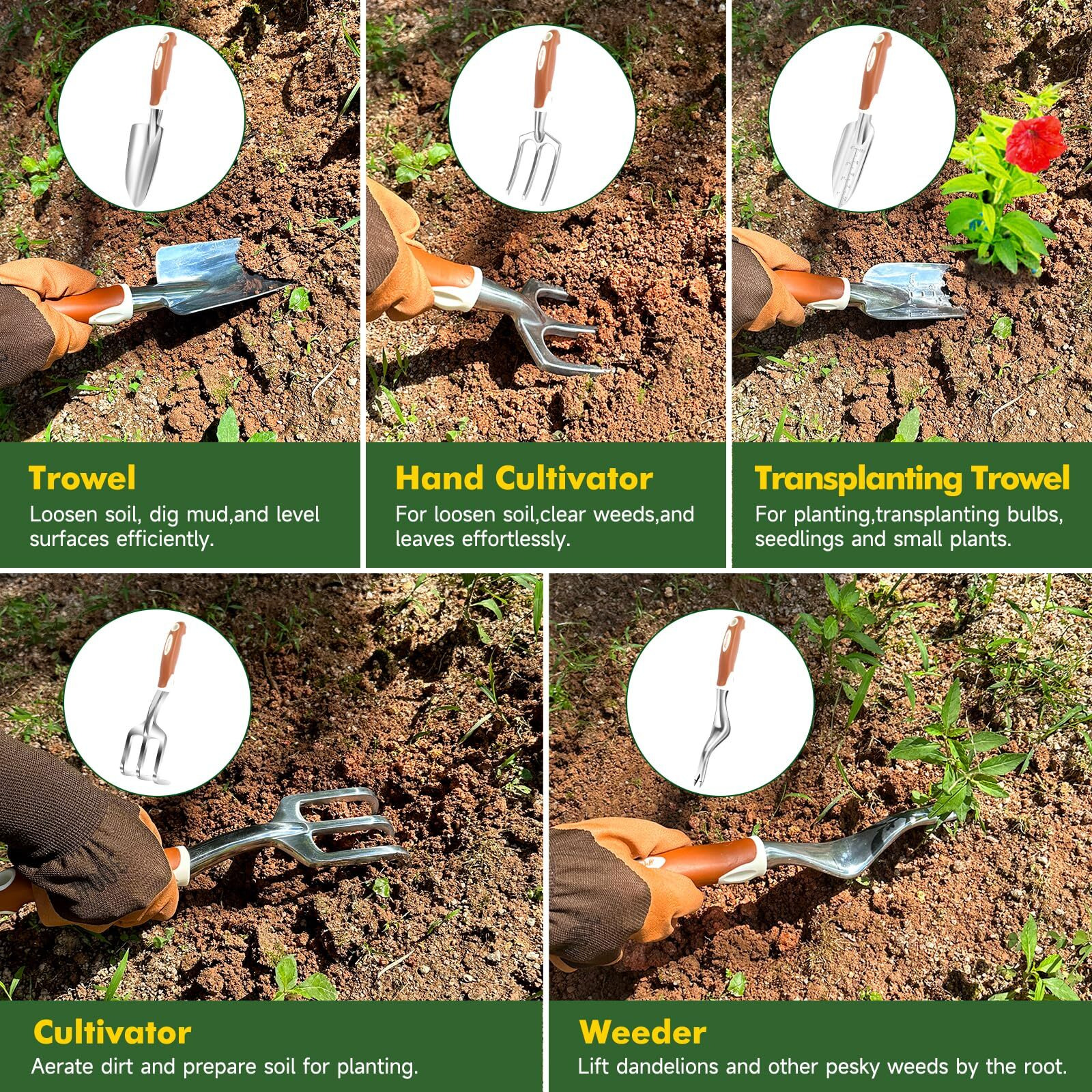 Melonart Garden Tool Set 10 Pcs Heavy Duty Gardening Hand Tool Kit For Women Aluminum With Non Slip Ergonomic Handle  Storage Tote Bag And Gardening Gloves  Ideal Gifts For Women And Men