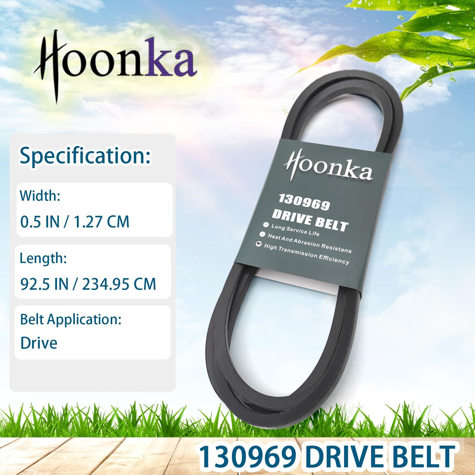 Hoonka 592855201 130969 Drive Belt Fits Husqvarna Yth2348 Yth2042 Yth24K48 Yth2648 Ride Mower For Craftsman Poulan Jonsered Lawn Mower (1/2"" X 92.5"") Replaces 532130969 584444701