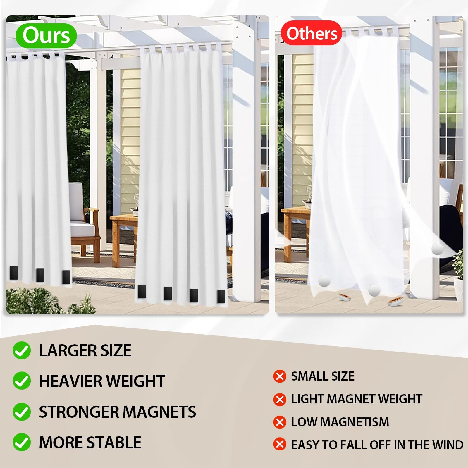 16 Pcs Outdoor Curtain Weights  Plastic Wrapped Heavy Duty Curtain Weights Outdoor Magnetic Weights Bottom Square Weight For Curtains For Heavy Wind Outside Curtain Patio Mosquito Cabana Gazebo Flags