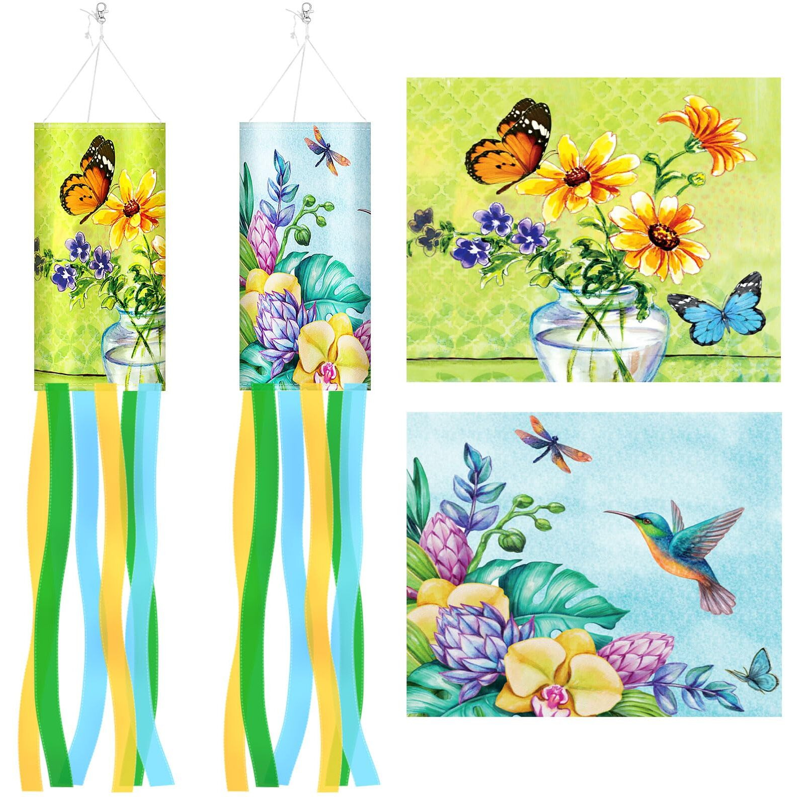 Novwang 2 Pieces 40 Inches Windsock Butterfly Sunflower Wind Socks For Outside Decor Hanging Flag For Home Garden Yard Wall Balcony Decoration
