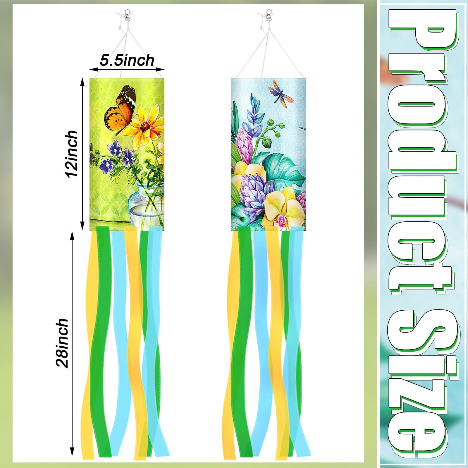 Novwang 2 Pieces 40 Inches Windsock Butterfly Sunflower Wind Socks For Outside Decor Hanging Flag For Home Garden Yard Wall Balcony Decoration